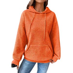 Damen Mit Taschen Kapuzenpullover Warme Kapuze Sweatshirts Lässige Pullover Tops Fallen Orange Rot,Größe:M