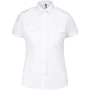 Kariban Damen Piloten Bluse Kurzarm Twill Business Freizeit Pilotbluse, Größe:L, Farbe:Weiß