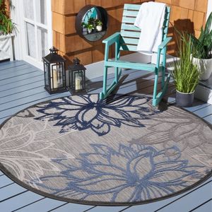 Outdoor Teppich Floral Wetterfest Balkon Terrasse Florales Design - Grau Blau 2 - 120 CM - Rund