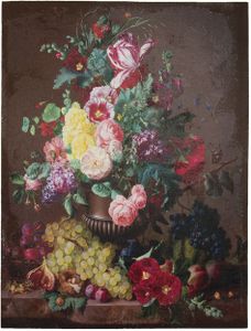 Clayre & Eef Gemälde 60x80 cm Rot Grün Leinwand Blumen