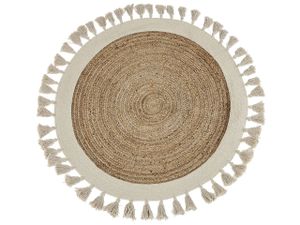 BELIANI Teppich beige Jute ⌀ 120 cm rund Fransen Wohnzimmer Schlafzimmer