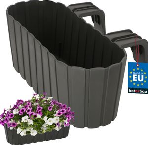 KOTARBAU® Balkónový kvetinový box 40x15x15cm sivý na zavesenie na zábradlie Imitácia dreveného zábradlia