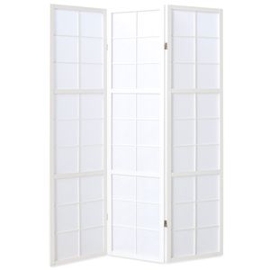 Homestyle4u 437, Paraventová deliaca stena 3 diely, drevo biele, ryžový papier biely, výška 175 cm