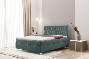 Kaiser Möbel Boxspringbett 140x200cm mit bettkasten und matratze+topper, Schlafzimmerbett EROS Türkis