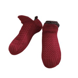 1 Paar Slipper-Socken, bequem, feine Handwerkskunst, atmungsaktiv, große Winter-Lazy-Sock-Schuhe für Zuhause, Weinrot, Größe: 40–44