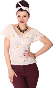 SugarShock Dusana Hawaii Carmen Fledermausärmel retro Bluse, Größe:L, Farbe:cremé