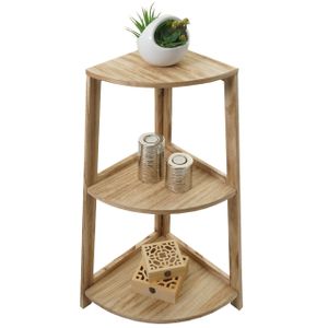 Eckregal HWC-K44, Regal Standregal Wohnregal, 3 Ablagen, 80x37x37cm MDF aus Paulownia  naturbraun