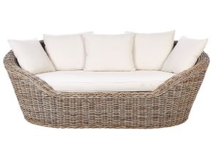 BELIANI Sonneninseln Natur Rattan Geflecht mit 6 hellbeige Kissen Boho Outdoor Terrasse