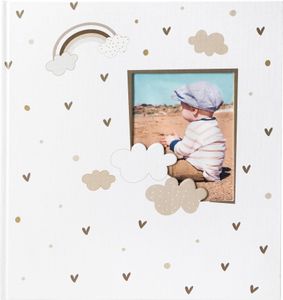 goldbuch Babyalbum Little Dream mit Ausstanzung für eigenes Bild, Leinenstruktur Fotoalbum, 58 weiße Blankoseiten, Pergamin & 4 illustrierte Seiten, Album zum Einkleben, Papier, ca. 30 x 31 x 4 cm