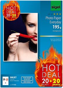 SIGEL T1155 HOT DEAL InkJet Everyday Fotopapier, hochglänzend, 195 g/m², A4, 45 Blatt