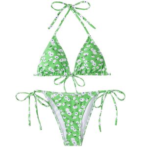 Damen y Neckholder Bikini Tie Zwei Seiten Bottom Triangel Bikini Badeanzš¹ge(Grš¹n,L£©
