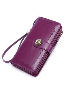 Frauen echte Lederhandtasche Geldhalter Armband Brieftaschen Schlanker Clip-Geldbörse,Farbe:Violett,Größe: