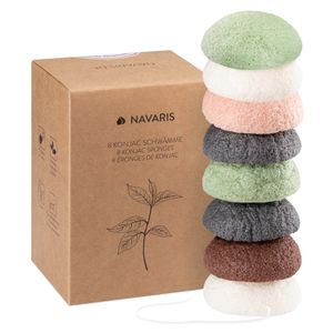 Navaris 8x Konjac Schwamm Set - Gesichtsschwamm Reinigungsschwamm - Schwämme für unreine normale sensible Haut - vegan pH-neutral natürlich - 8 Stück