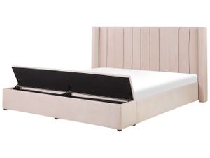 BELIANI Gepolsterte Wasserbett Pastellrosa 180 x 200 cm aus Samtstoff mit Stauraum Elegantes Doppelbett Modernes Design
