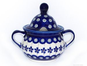 Original Bunzlauer Keramik Zuckerdose mit hohem Deckel, 350 ml, Design 166a