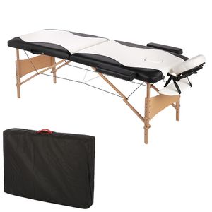 Massageliege 2 Zonen Kopfstütze Ergonomische Weiß / Schwarz Mobile Massagebank Tasche Kosmetikliege Tragbar Holzfüßen Höhenverstellbaren Massagebett