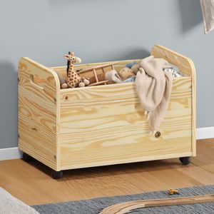 Spielzeugkiste BENJAMIN aus Kiefer Massivholz natur - Kinderzimmer Aufbewahrung, Spielzeugbox, Holzkiste mit Rollen, Aufbewahrungstruhe