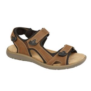Roamers - Pánske športové sandále, trojitý remienok, kožené DF2272 (48 EU) (Brown)