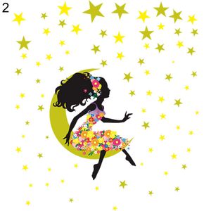 Wandaufkleber Mädchen mit Sternendruck, abnehmbarer, selbstklebender Cartoon-Stil süßer Traum-Fee-Aufkleber für Zuhause-2
