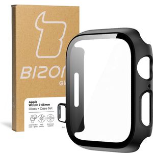 Bizon Case, Schutzhülle + Glas Set Apple Watch 8/7 45mm, schwarz