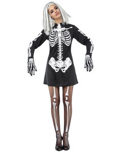 Halloween Skelettkostüm Damen schwarz-weiss