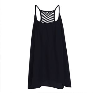 Frauen Sommer ärmellose Gitter rückenfreies Sling Minikleid—Schwarz,Asiatische Größe:XL