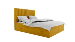 Postel SOMNUS se 2 zásuvkami, čalouněná postel, rozměry: 200x200, barva: zlatá, velurová tkanina, manželská postel včetně topperu