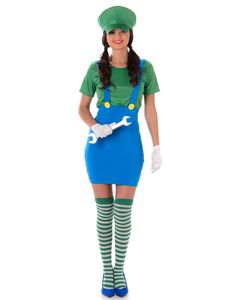 Videospiel Klempnerin-Damenkostüm Karnevalskostüm blau-grün