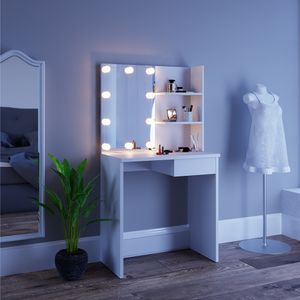 Toaletný stolík Livinity® Deco, 75 cm s LED osvetlením, biely