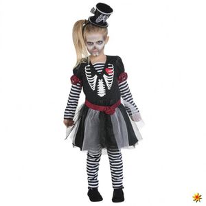 Kostüm Skelett, Mädchen Halloween Kleidchen, Größe:116