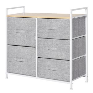 HOMCOM Schubladenschrank, Aufbewahrungsschrank, Stoffkommode mit 5 Stoffschubladen, Stoff+ Holz +Metallrahmen, Grau, 83 x 29 x 77 cm