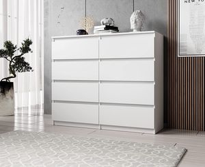 FURNIX Kommode mit 8 Schubladen 120 cm breit für Schlafzimmer modern Weiß matt