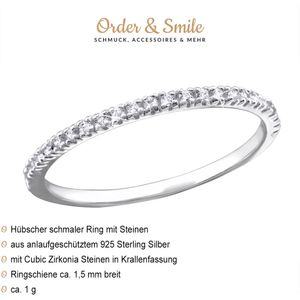 Schmaler Ring mit Steinen: Zirkonia Stapelring Silber 925 57 (18.1 mm Ø)
