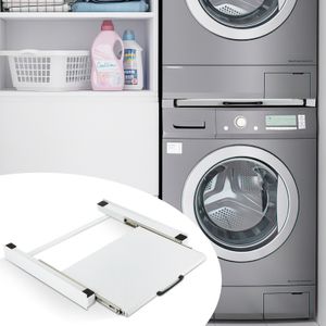 TolleTour Zwischenbaurahmen Verbindungsrahmen mit Ausziehbarer Ablage für Waschmaschine/Trockner Weiß