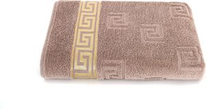 Luxus Medusa Saunatuch 100x200 cm - Beige / Hell Braun - feinste Ringgarn Baumwolle / Jacquard Webung / Hochflor Frottee mit Medusa Flachprägung und goldener Medusa Bordüre