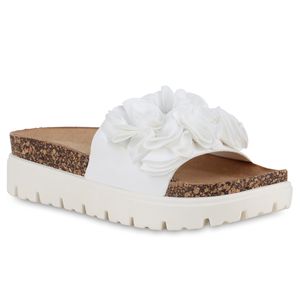 VAN HILL Damen Pantoletten Sandaletten Volant Profil-Sohle Schuhe 841092, Farbe: Weiß, Größe: 40
