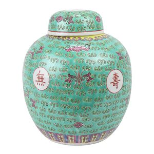 Fine Asianliving Chinesische Deckelvase Grün Porzellan Handbemalt Langlebigkeit D21xH25cm Dekorative Vase Blumenvase Orientalische Keramik Vase Dekoration Vase Moderne Tischdekoration Vase