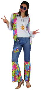 Hippie-Damenkostüm Flowerpower weiss-blau-bunt