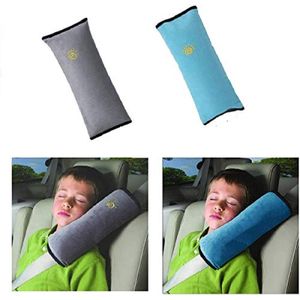 2 Stück Gurtpolster Schlafkissen Nackenstütze für Kinder, Auto Sicherheitsgurt Autositz Kopfkissen Gürtel Pillow Schulterschutz (Grau & Blau)