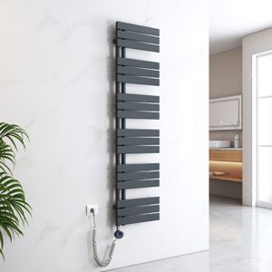 EMKE Handtuchtrockner Elektrisch Asymmetrie Badheizkörper mit Timing Thermostat Handtuchwärmer 1599 x 400mm Anthrazit Handtuchhalter Heizkörper mit 800W Heizstab