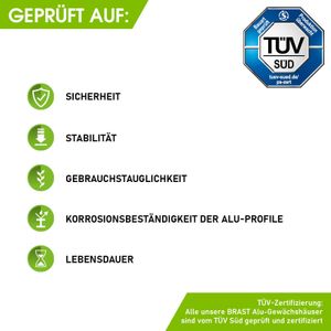 BRAST Gewächshaus Aluminium mit Fundament rostfrei  6mm Platten 380x190x195cm Grau