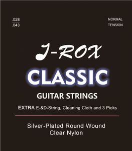 Gitarrensaiten Konzertgitarre - Premium Nylon Saiten für die klassische Gitarre, Konzertgitarre, Akustikgitarre + Extra E-Saite + Extra D-Saite + Reinigungstuch + 3 Picks von J-ROX