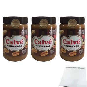 Calvé Pindakaas Erdnussbutter 3er Pack (3x650g Glas) + usy Block