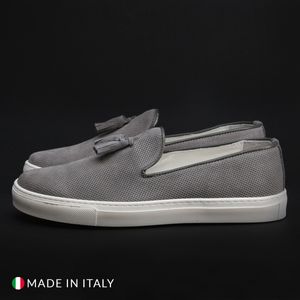 Duca di Morrone Herren Mokkasins Slipper Herrenschuh, Slip-On, Größe:EU 46, Farbe:Grau-silber