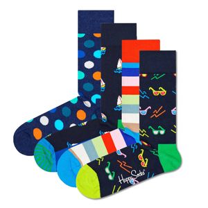 Happy Socks Navy Geschenk Box 4 Paar Socken Geschenkidee für Männer und Frauen, Verschiedene Muster, Mit gekämmter Baumwolle