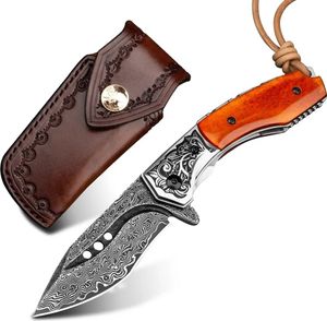 MASTERPIECE Wattan Damast Jagd-Klappmesser- Braun KP26669