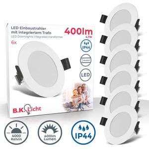 6x LED Einbaustrahler flach 230V Set Einbauleuchten Bad IP44 Deckenspots weiß 4W