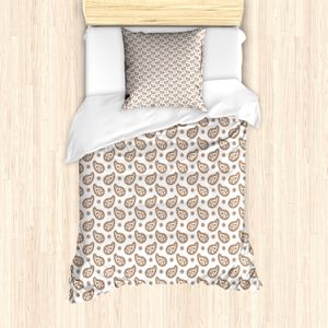 ABAKUHAUS Brown Paisley Bettbezug Set für Einzelbetten, Komplizierte Sun Damast, Milbensicher Allergiker geeignet mit Kissenbezug, 135 cm x 200 cm - 80 x 80 cm, Karamell und Weiß