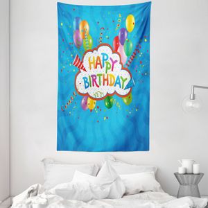 ABAKUHAUS Blau Wandteppich und Tagesdecke, Gruß Text Party-Hüte aus Weiches Mikrofaser Stoff Waschbar ohne Verblassen Digitaldruck, 140 x 230 cm, Mehrfarbig