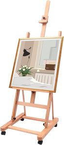Profesionální ateliérový stojan jako ateliérový stojan horizontální skládací - stabilní dřevěný stojan - stativový držák malířského plátna na 4 kolečkách pro nosné rámy do 130 cm